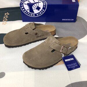 Birkenstock Boston Clog Taupe Soft Footbed Womens